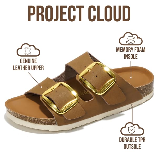 Project Cloud 100% Genuine Leather Flat Sandals for Women 2026 Comfortable Beach Essentials Womens Sandals Memory Foam Vac...