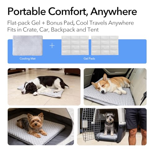 GooCare 2-in-1 Cooling Pet Mat 16"x26" for Small Dogs & Cats - Q-Max>0.4 Ice-Silk Fabric, 2 Removable Gel Inserts, Leak-Pr...
