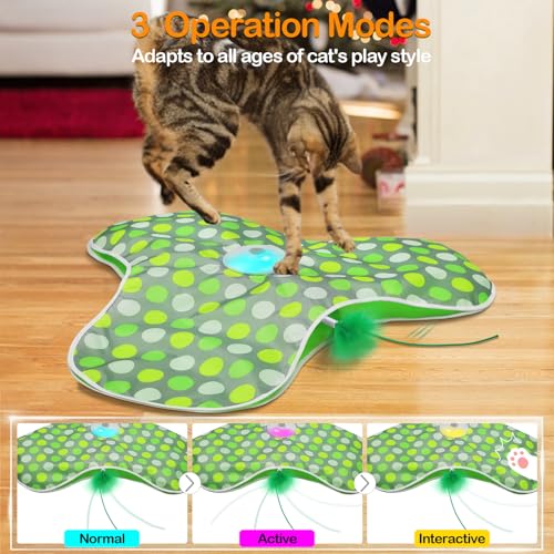umosis Interactive Cat Toys Rechargeable,Moving Concealed Feathers,Real Mouse Squeaky,Touch Activated Cat Kitten Toy Exerc...