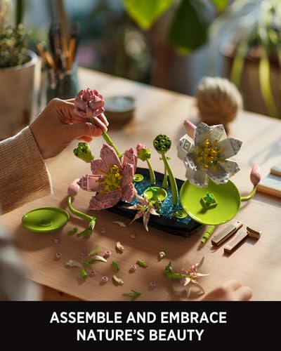 Nifeliz Lotus Flower Building Set for Adults, Botanical Decoration for Table or Office, A Nature-Inspired Gift for Plant L...