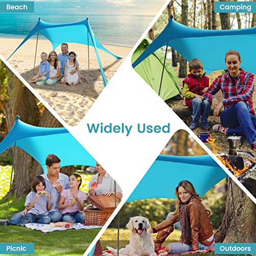 Beach Tent - 9.8 * 6.5 FT Beach Canopy, Portable Beach Tent Sun Shelter UPF50 with 4 Sandbags, 2 Stability Poles Ground Pe...