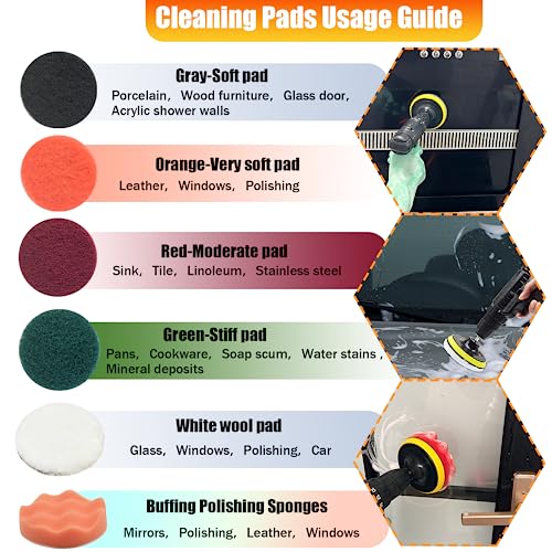 30Pcs Drill Brush Attachment Set,Drill Scrubber Brush Kit Include Scrub Pads, Sponge, Extend Attachment, Drill Cleaning Br...