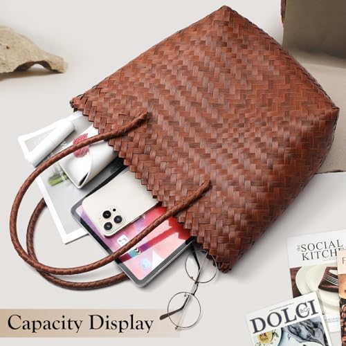 Tavaleu Straw Beach Bags for Women, Tote Handbag Shoulder Bag for Women, Beach Straw Purse Buckets Summer Fashion Hobo Bags