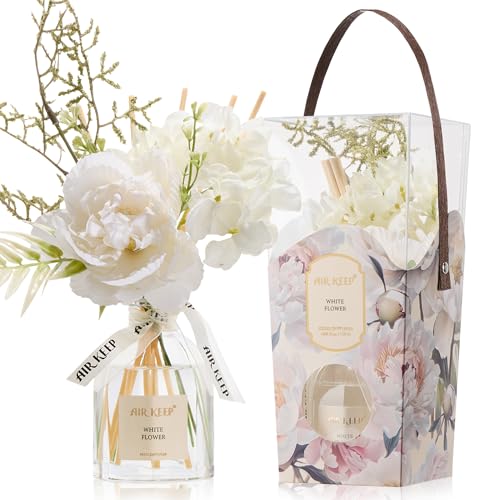 Airkeep Flower Reed Diffuser Set, White Flower Diffuser Gift Set,4.06 fl oz Essential Oil Sticks Diffusers for Bathroom Ai...