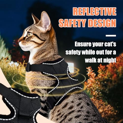 Cat Harness and Leash Set,Escape Proof Adjustable Cat Harness,Soft and Breathable Kitten Harness and Leash with Reflective...