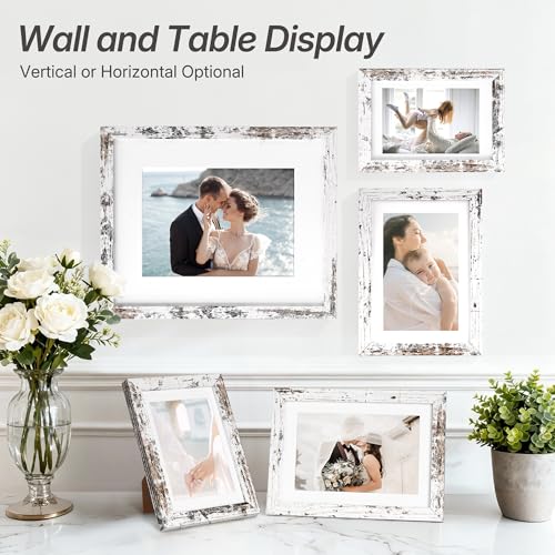 Distressed White 8x10 Picture Frame, Picture Frames 8x10 Wooden Picture Frames with Real Glass, Rustic 8 x 10 Photo Frame ...