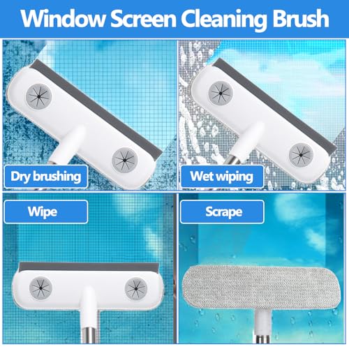 XANGNIER Window Screen Cleaner & Track Cleaning Kit-Mesh Screen Cleaner Brush with Extension Pole,Window Sill and Track Cl...