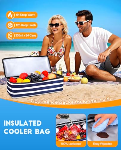 ISEYOU Beach Bag with Cooler, 49L Large Waterproof Sandproof Tote with Zipper, Foldable Travel Bag for Beach, Pool, Picnic