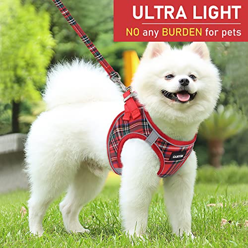 GAMUDA Small Dog Harness Collar and Leash Set, Step in No Chock No Pull Soft Mesh Adjustable Dog Vest Harnesses Plaid Refl...