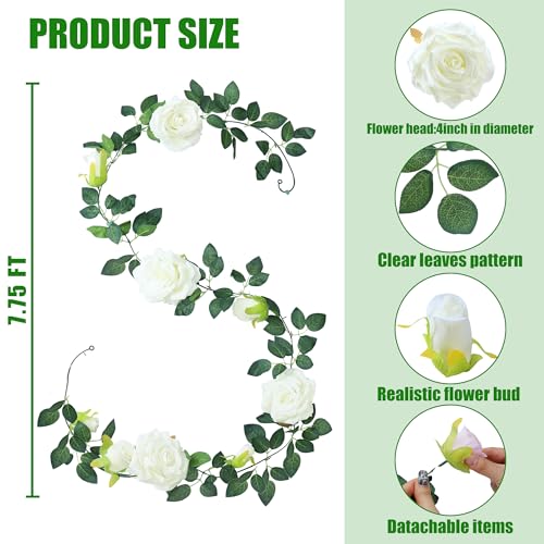 Sggvecsy 4Pcs 31Ft Artificial Rose Vine Fake Flower Garland Floral Garland Faux Silk Hanging Vine Rose Ivy Vines for Weddi...