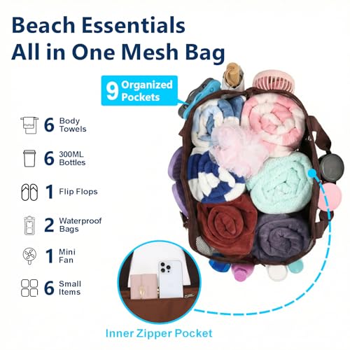F-color Mesh Beach Bag - Large Beach Tote for Cruise Travel, Toys Pool Bags for Family Vacation Essentials