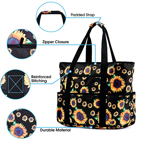 Becokan Beach Bags for Women Large Beach Tote Bag with Zipper Pockets Beach Bag Waterproof Sandproof Travel Nurse Tote Bag