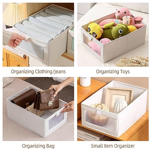 Pradnel Linen Closet Organizers And Storage, 4 Pack Storage Bins Baskets for Organization Foldable Organizer with Clear Wi...