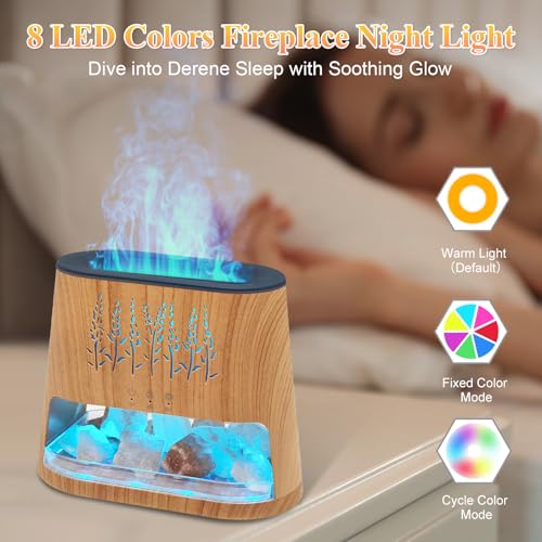 Fireplace Flame Diffuser & Himalayan Salt Lamp, 8 Colors Aromatherapy Diffuser Cool Mist Humidifier with Timer Auto Off Fu...