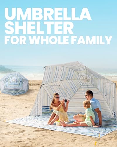 OutdoorMaster Pop Up Beach Umbrella, Portable Beach Tent Shelter, Beach Shade Sun Canopy with UPF 50+ UV Protection, Exten...