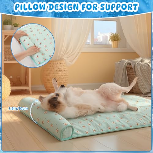 DoubleFill 4 Pack Cooling Dog Mats with Supportive Pillow 15.7" x 23.6" Self Cooling Dog Pads Ice Silk Washable Pet Cool M...