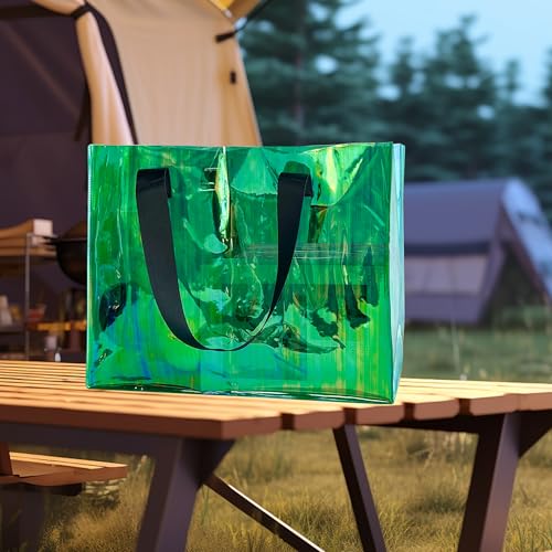 TotePrint Holographic PVC Beach Bag Waterproof - 18×13×6inch Large Clear Tote for Women Men Pool Travel Sandproof Carry All