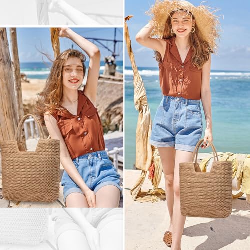 YAVCOOL Straw Beach Bags for Women Woven Beach Tote Bag Casual Boho Large Shoulder Handbags Purse for Vacation Holiday