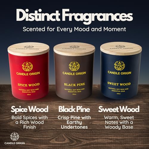 Candle Variety Pack - 3×10 oz Scented Candles Premium Gift Set for Men - Aromatherapy Candles for Him - Natural Soy Wax - ...