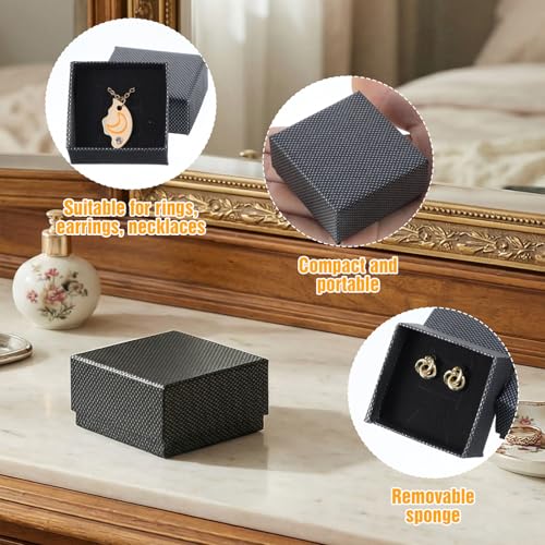 100pcs Jewelry Ring Gift Box 2''x 2''x1''Cardboard Earring Ring Boxes Small Black Gift Box with Velvet &Sponge Liner Jewel...