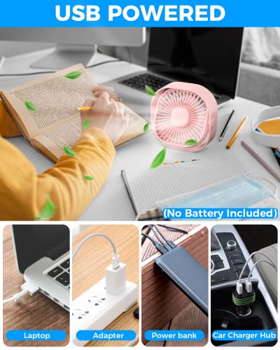 RJVW 4 Inch Small USB Desk Fan, 3-Speed Portable & 360°Rotatable Mini Cooling Fan, USB-Powered Desktop Fan for Home Office...