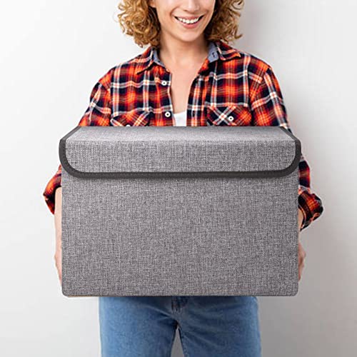 Bagnizer Large 17" 42 Quarts Collapsible Stackable Storage Bins with Lids [3-Pack] Foldable Fabric Linen Storage Boxes Cub...
