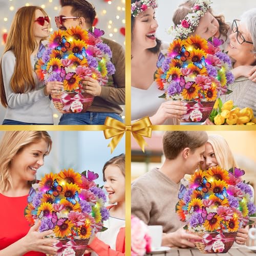 MZD8391 Birthday Cards with MUSIC & LIGHTS, Pop Up Happy Birthday Card, Sunflower & Butterfly, 10 Inch Life Sized Forever ...
