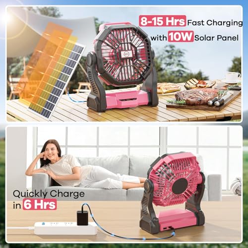 30000mAh Solar Fan with LED Lantern, 10W Solar Panel Rechargeable Battery Powered Camping Fan for Outside, 9 Inch Portable...