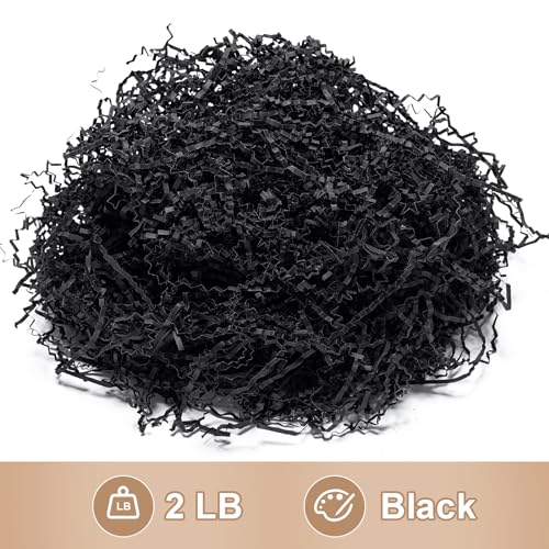 Wowxyz 2 LB Crinkle Cut Paper Shred Black Crinkle Shredded Paper - Gift Box Baskets Bag Filler - Confetti Stuffing for Bir...