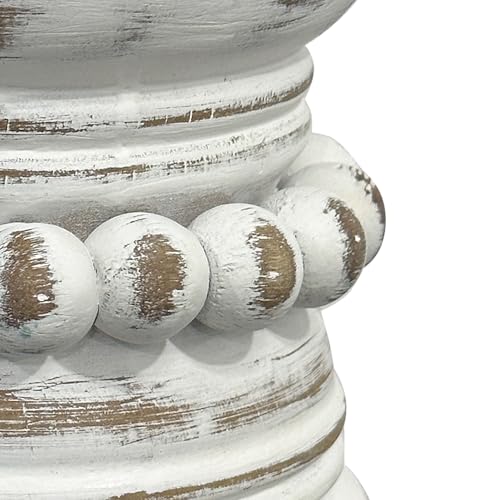 dwellington Farmhouse Rustic Wood Pillar Candle Holder, Decorative Beaded Candlestick Holder Stand for Home Décor, Gifts, ...