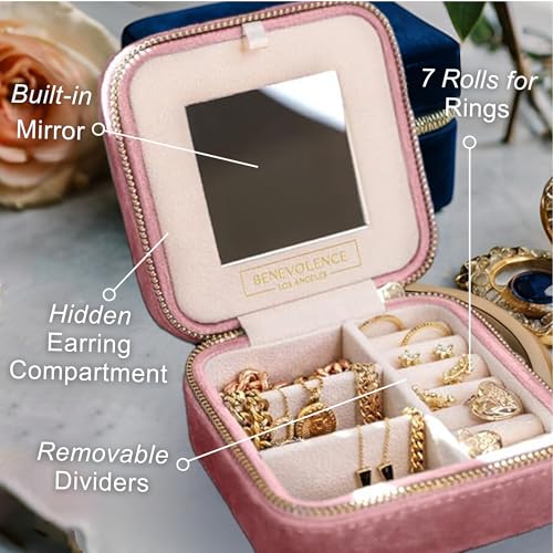 Benevolence LA Plush Velvet Jewelry Box | Travel Jewelry Case Organizer with Mirror | Featured in Oprah's Favorite Things...
