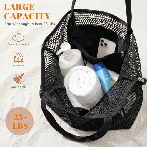 Dntorx Women's Mesh Beach Bag, Stylish Beach Tote for Swimming, Travel & Vacation Essentials, Lightweight Design for Poolside