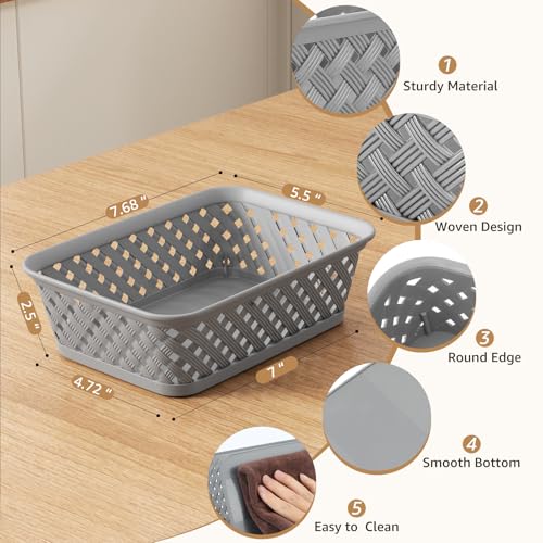MaxGear Organization and Storage 3 Packs, Plastic Bins Organizer Bins, Woven Baskets for Storage, Plastic Baskets with Han...