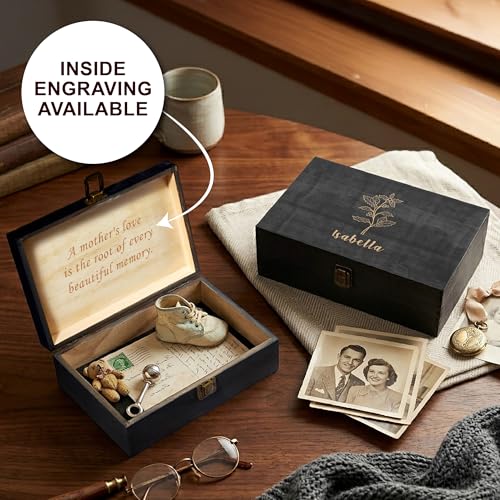 Personalized Birth Flower Memory Box – Custom Engraved Wooden Keepsake Chest with Floral Design | Jewelry, Photos & Mement...