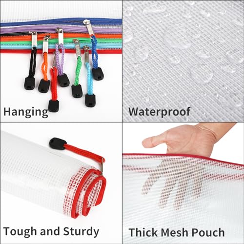 EOOUT 24pcs Mesh Zipper Pouch Bags, A4 Zipper Bags for Organizing Storage, Waterproof Zipper Pouches, Letter Size, File Ba...