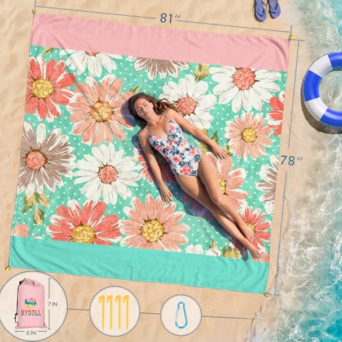 BYDOLL Beach Blanket Waterproof Sandproof 78''×81'' Suits1-4 Adults Compact Lightweight Oversized Sand-Free Blanket Large ...