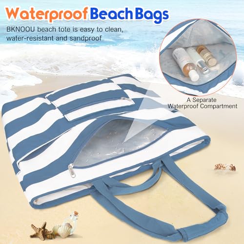 BKNOOU Extra Large Beach Bags Waterproof Sandproof XL Beach Tote Bag for Women Zipper Foldable Swim Pool Bag with Wet Pocket