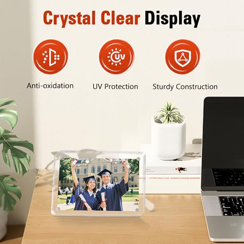 FIXSMITH 2 Pack 4x6 Acrylic Picture Frames, Clear Magnetic Frames with Stand, UV Resistant, Horizontal/Vertical Display, P...