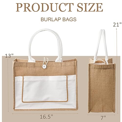 ZOOFOX 6 Pack Jute Tote Bags, 16.5"x 13"x 7" Large Burlap Tote Bag with Handles, Beach Bag for Women, Grocery Bridesmaid B...