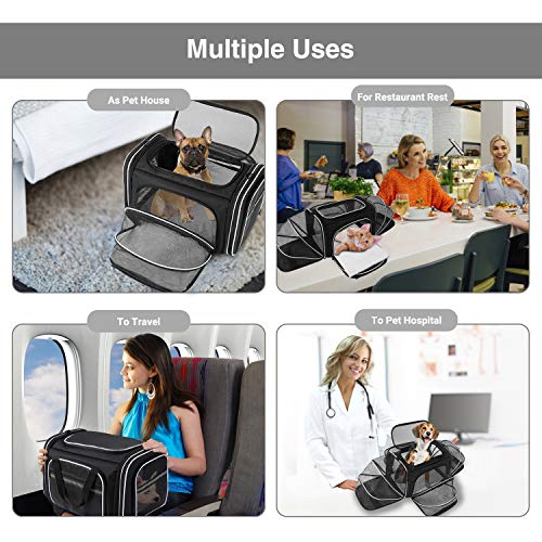 MASKEYON TSA Airline Approved Large Pet Travel Carrier,4 Sides Expandable with 2 Mesh Pockets,3 Entry, Soft Sided Collapsi...