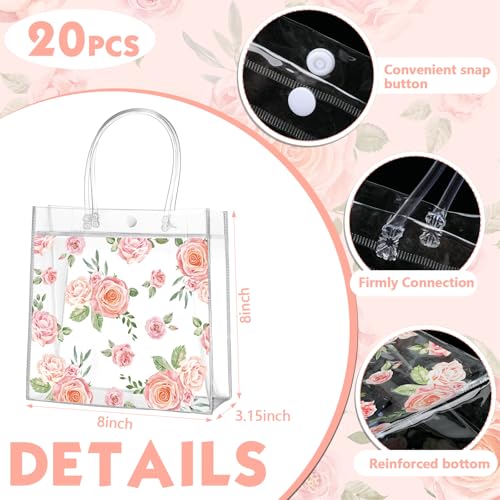 Aliceset 20 Pcs Mother's Day Clear Floral Gift Bags with Handles Flower Rose Party Goodie PVC Treat Bags for Tea Party Bab...