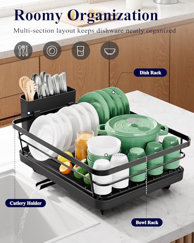 Kitsure Dish Drying Rack for Kitchen Counter, Stainless Steel Sink Organization and Storage Essentials with Cutlery Holde...