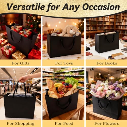 Addblu 3 Pack Extra Large Black Gift Bags with Handles - Includes 9 Tissue Papers, 16x6x12 Inches for Men Birthday Party, ...