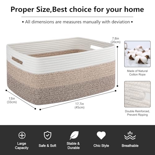 OIASKET Large Storage Basket for Organizing, Woven Rope Basket for Shelves, Closet Organizer Bins for Clothes, Blanket, To...