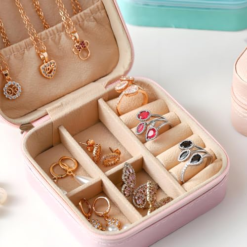 12 Pack Jewelry Box for Women, Mini Jewelry Travel Case PU Leather Organizer Box Small Portable Storage Holder for Womens ...
