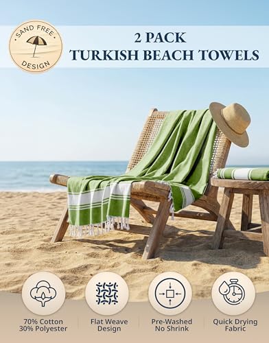 LANE LINEN Turkish Beach Towel 2 Pack, Oversized Beach Towel 39"x71", Lightweight Beach Essentials for Women, Large Pool T...