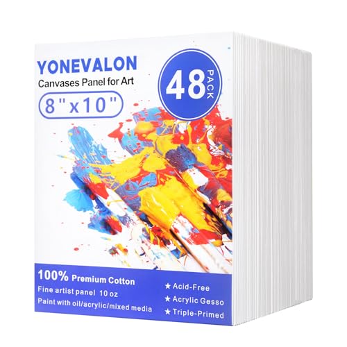 Canvases for Painting 48 Pack, 8x10 inch Blank Canvas Boards, Primed Acid-Free 100% Cotton Canvas Panels for Acrylic Oil T...