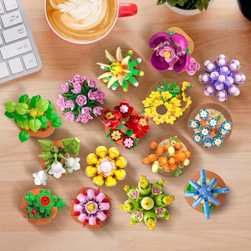 CUBIMANA 24 Pack Mothers Day Flowers Succulents Building Set - 2160PCS Botanical Collection 3.6MM Mini Flower Kit for Home...