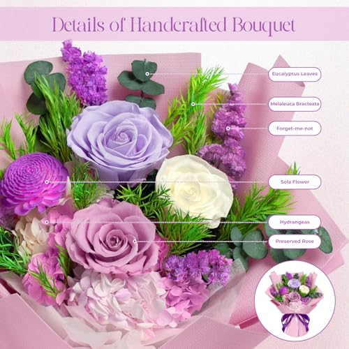 Preserved Flowers Bouquet - Birthday Gifts for Women, Real Flowers for Delivery Prime, Long-Lasting Eternal Rose for Her o...