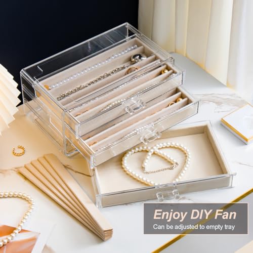 YUFONG Necklace Holder Organizer, Dustproof Necklace Box Velvet Necklace Organizer Box with Lid Clear Acrylic Dustproof St...